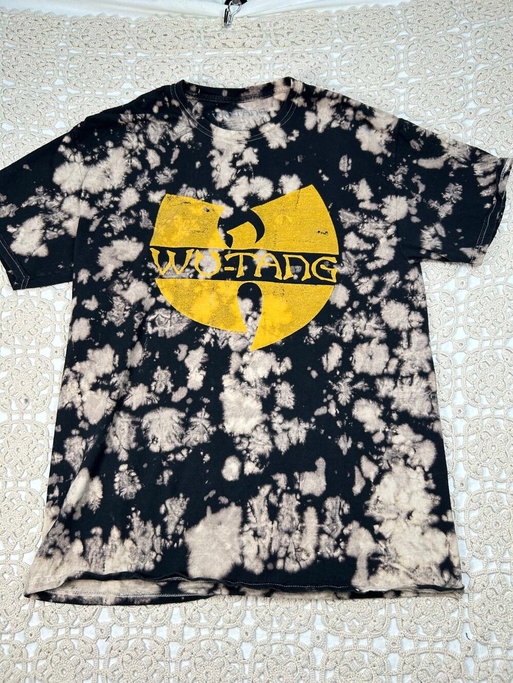 Wu-Tang Clan Graphic T Shirt Black Bleach Tie Dye Size Medium Hip Hop Rap Tee